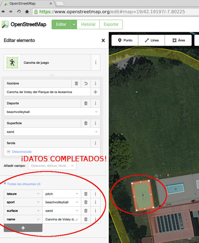 Adding sport data to a feature in OpenStreetMap