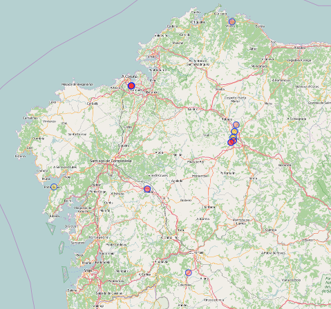 Map of paddle tennis courts in Galicia